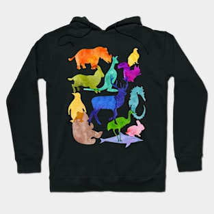 Hand painted Watercolor Abstract watercolor animals, rainbow colors animals, rainbow colors Hoodie